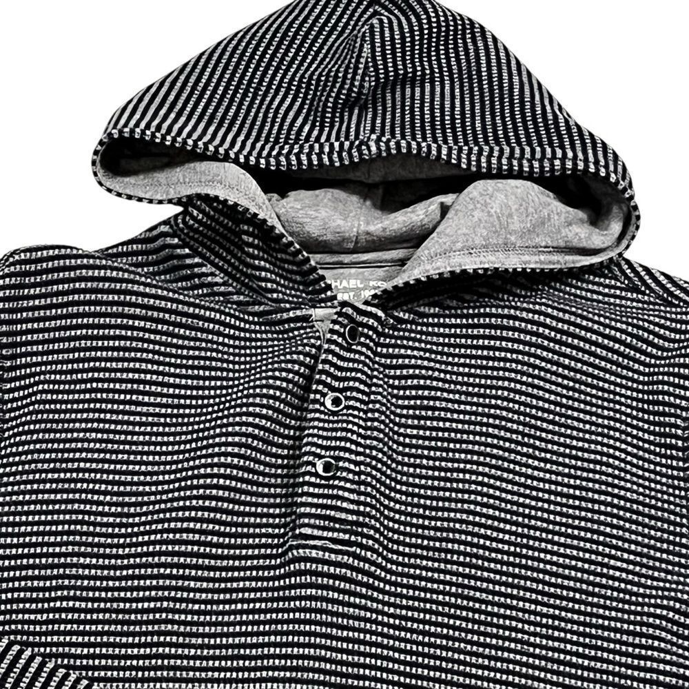 Michael Kors Gray and Black Striped Hoodie Button Up Mens Medium